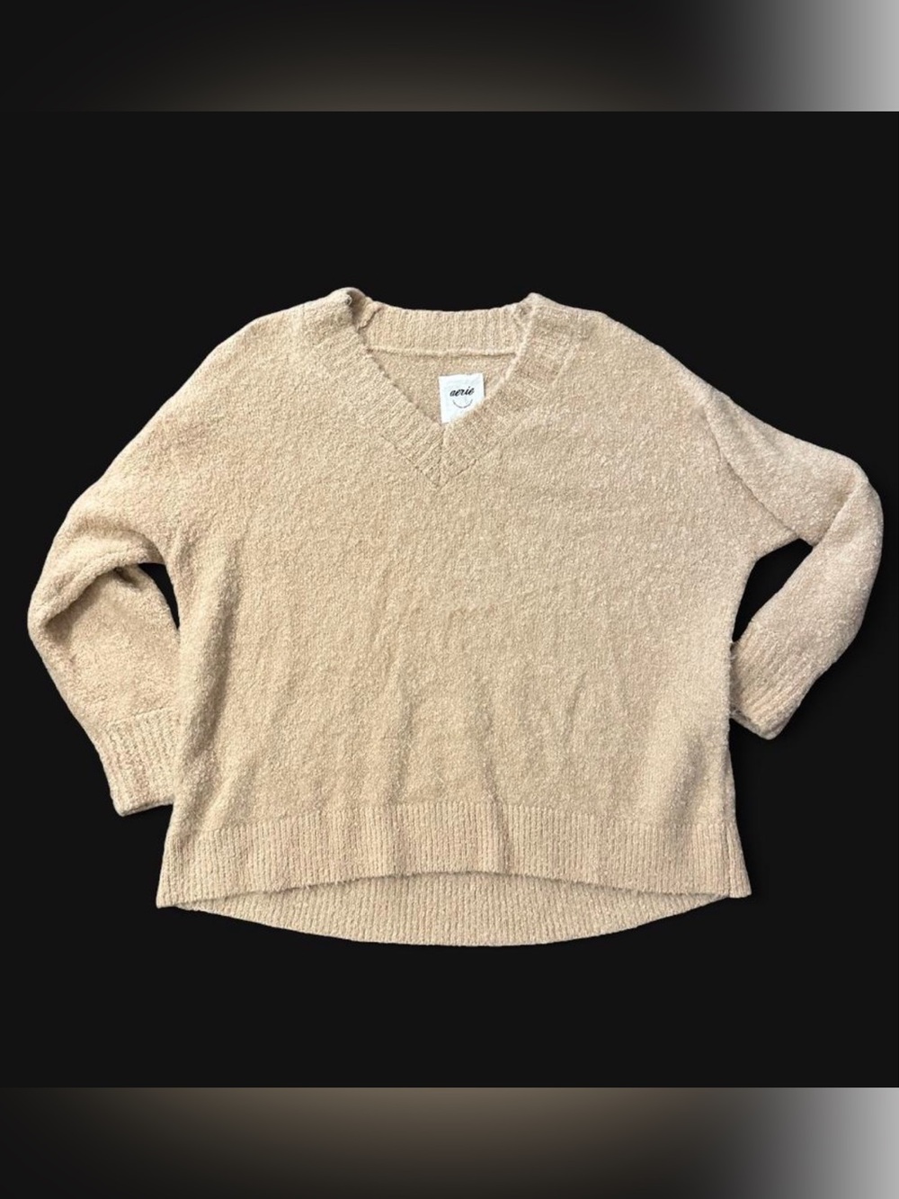 aerie Bouclé V-Neck Sweater in Beige